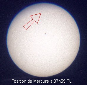Transit de Mercure : Photo ralise par Frdric TROADEC, membre du club d'astronomie amateur Uranie