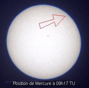 Transit de Mercure : Photo ralise par Frdric TROADEC, membre du club d'astronomie amateur Uranie